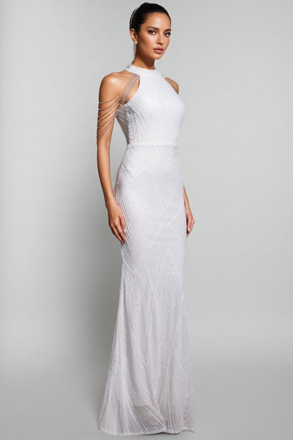 Solend Neckline Sequin Fishtail Maxi Dress