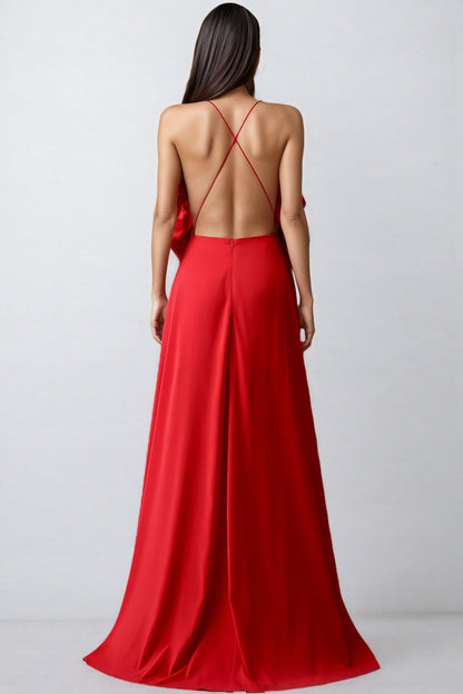 Venke Red Strapless 3D Flower Maxi Dress