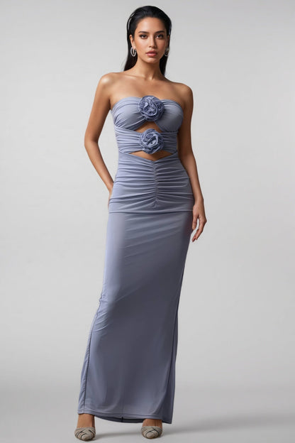 Wynik Flowers Hollow Strapless Slim Maxi Dress