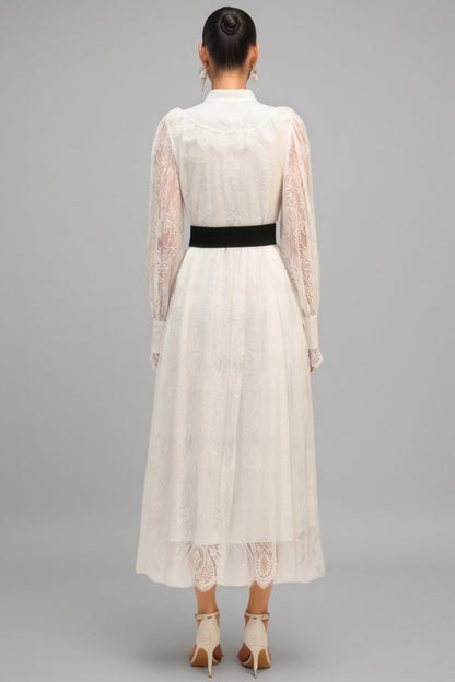 Starsha Long Sleeves Folds Lace Midi Dress