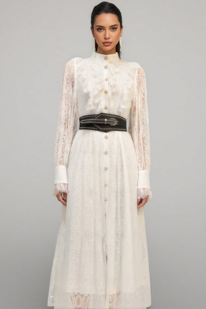 Starsha Long Sleeves Folds Lace Midi Dress