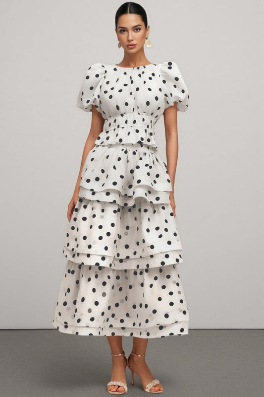 Willa White Puff Sleeves Printed Maxi Dress Set