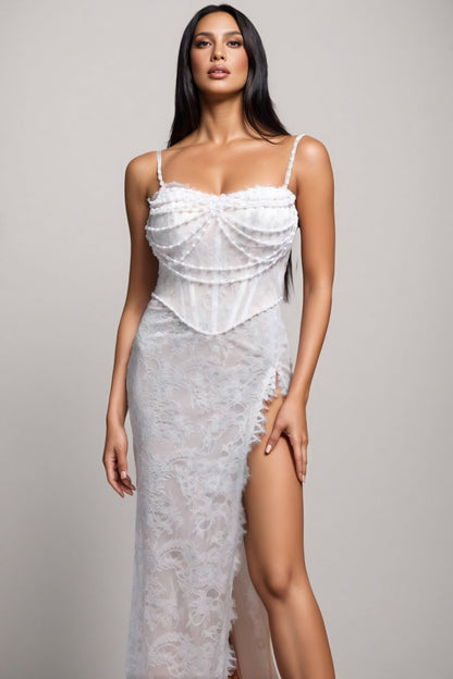 Elowety Sleeveless Lace Slit Maxi Dress