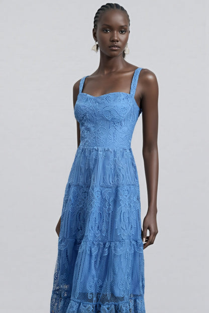 Neona Blue Lace Embroidered Maxi Dress
