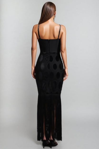Jorvilp lace Sleeveless Tassels Diamond Maxi Dress