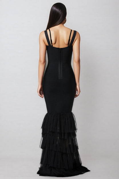 Rheak Fish Tail Mesh Yarn Bandage Maxi Dress