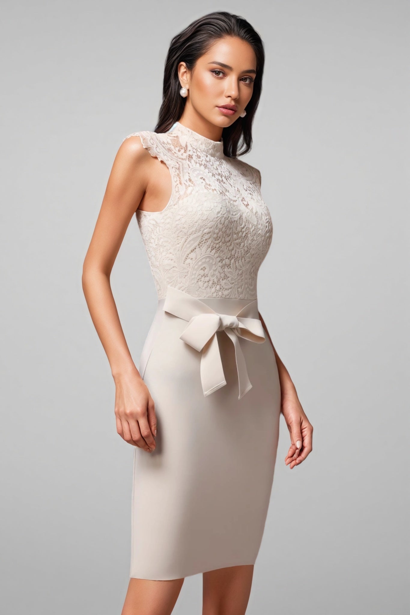 Donna Lace-Trimmed Fitted Midi Dress
