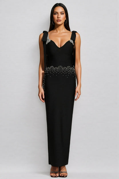 Ternan V-Neck Bow Bandage Maxi Dress