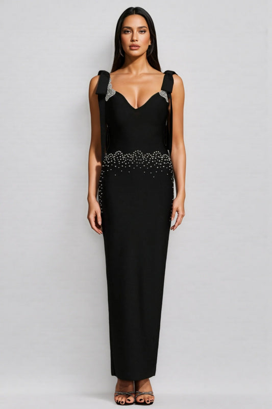 Ternan V-Neck Bow Bandage Maxi Dress