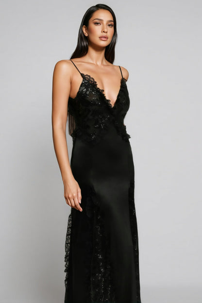 Vali Sleeveless V Neck Lace Maxi Dress