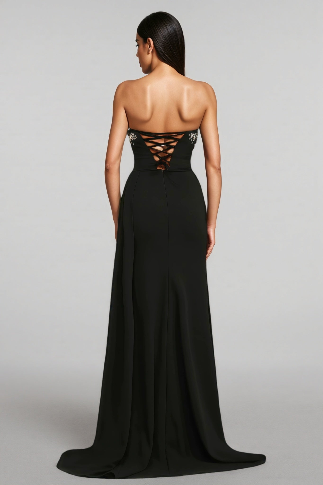 Romelle Sleeveless Pearl V-Neck Slit Maxi Dress