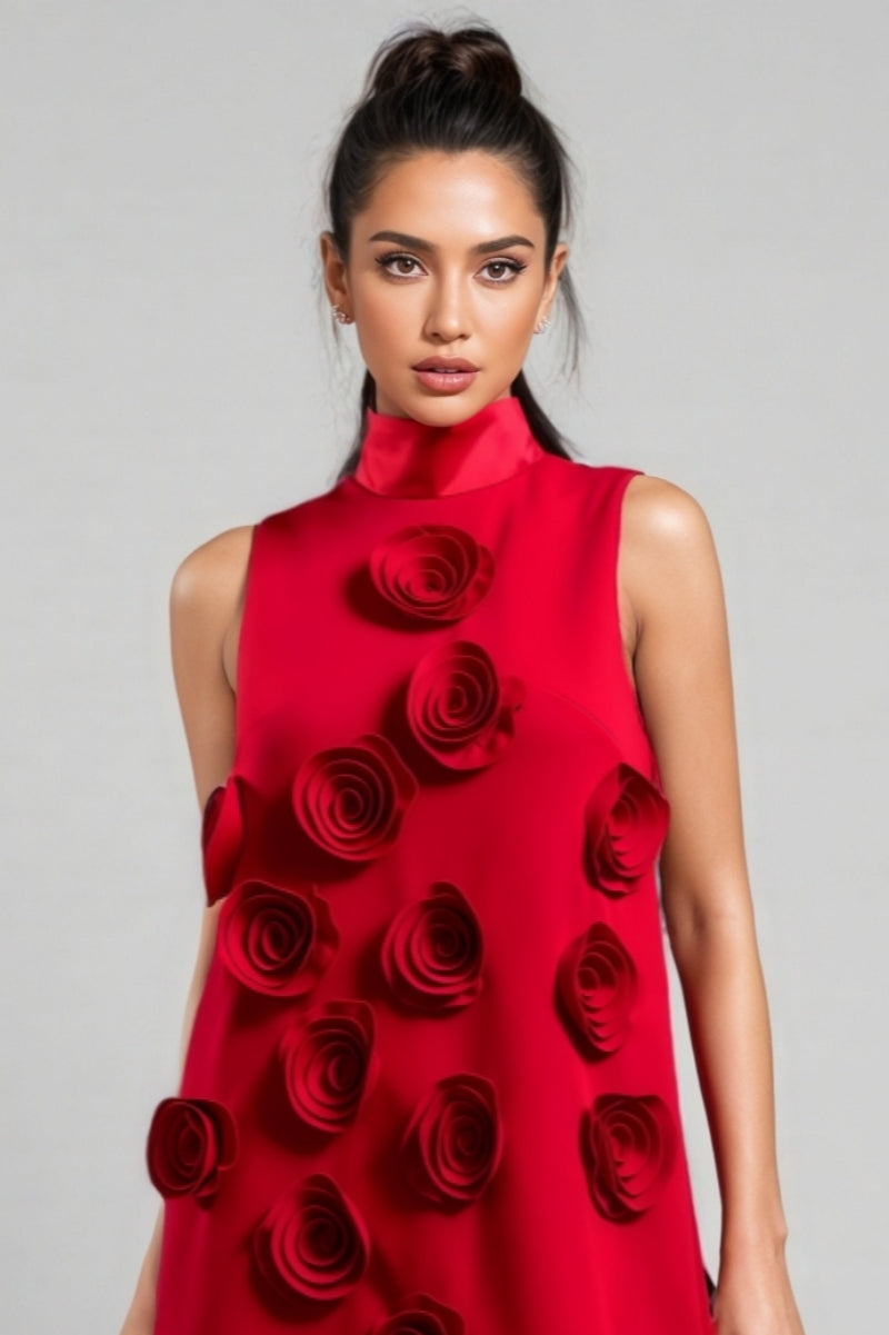 Tamarah Sleeveless High Collar Flowers Mini Dress