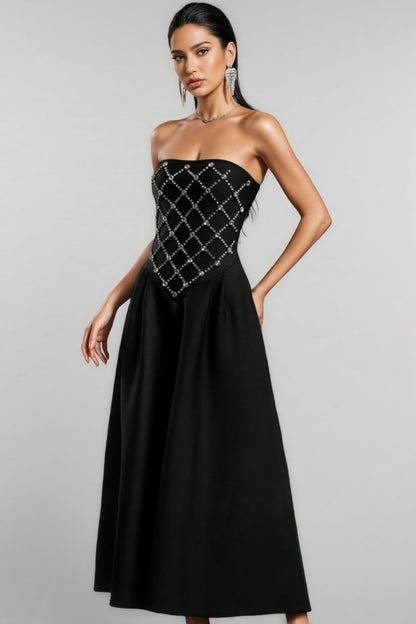 Ilarid Black Studded Bandage Maxi Dress