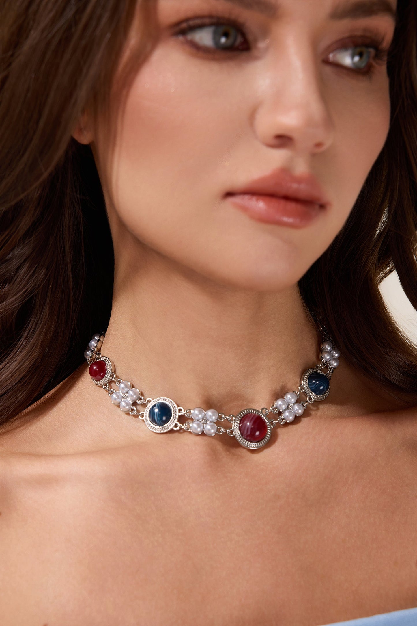Imitation Gemstone Faux Pearl Necklace
