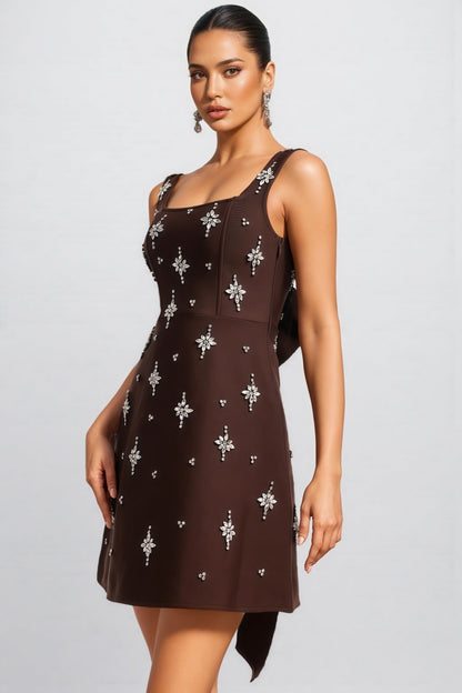 Julieta Square Neck Rhinestone Bandage Maxi Dress