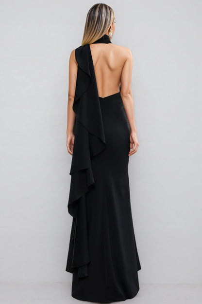 Uerzay Sleeveless Halter Flounce Maxi Dress