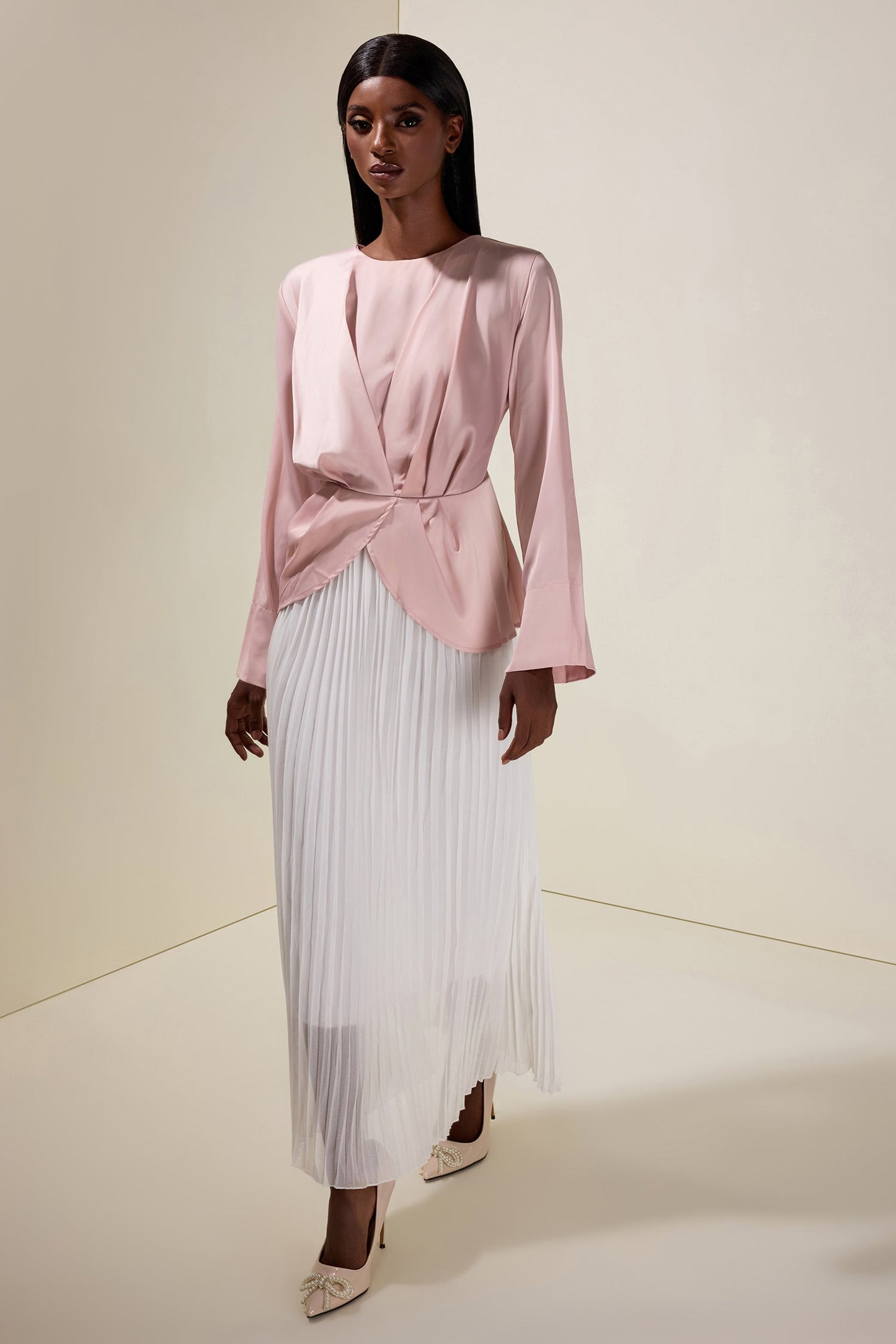 Satin Chiffon Pleated Maxi Dress