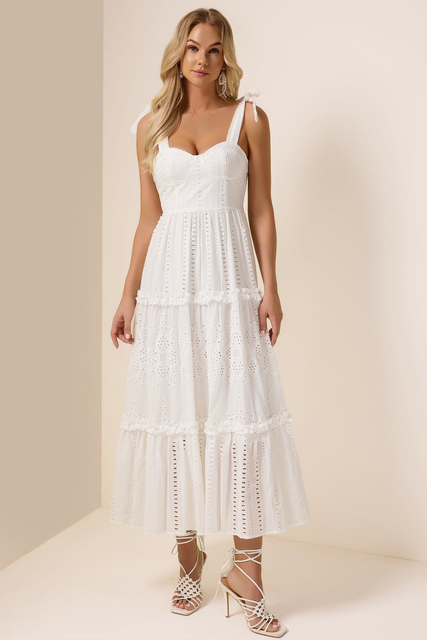 Solid Frill Cut-Out Midi Dress