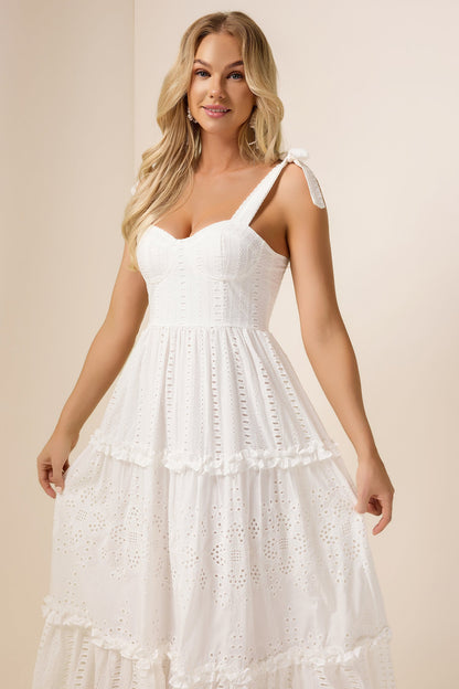 Solid Frill Cut-Out Midi Dress