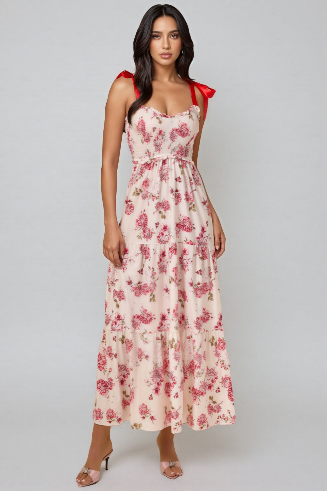 Barbsd Red Floral Maxi Dress