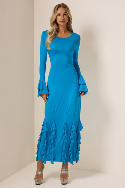 Solid Frill Jersey Midi Dress