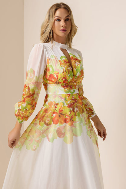 Floral Chiffon Cut-Out Maxi Dress