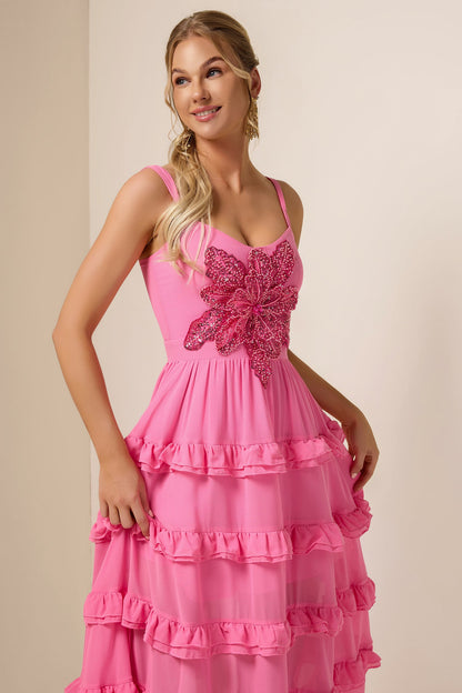 Sequin Embroidered Ruffle Maxi Dress