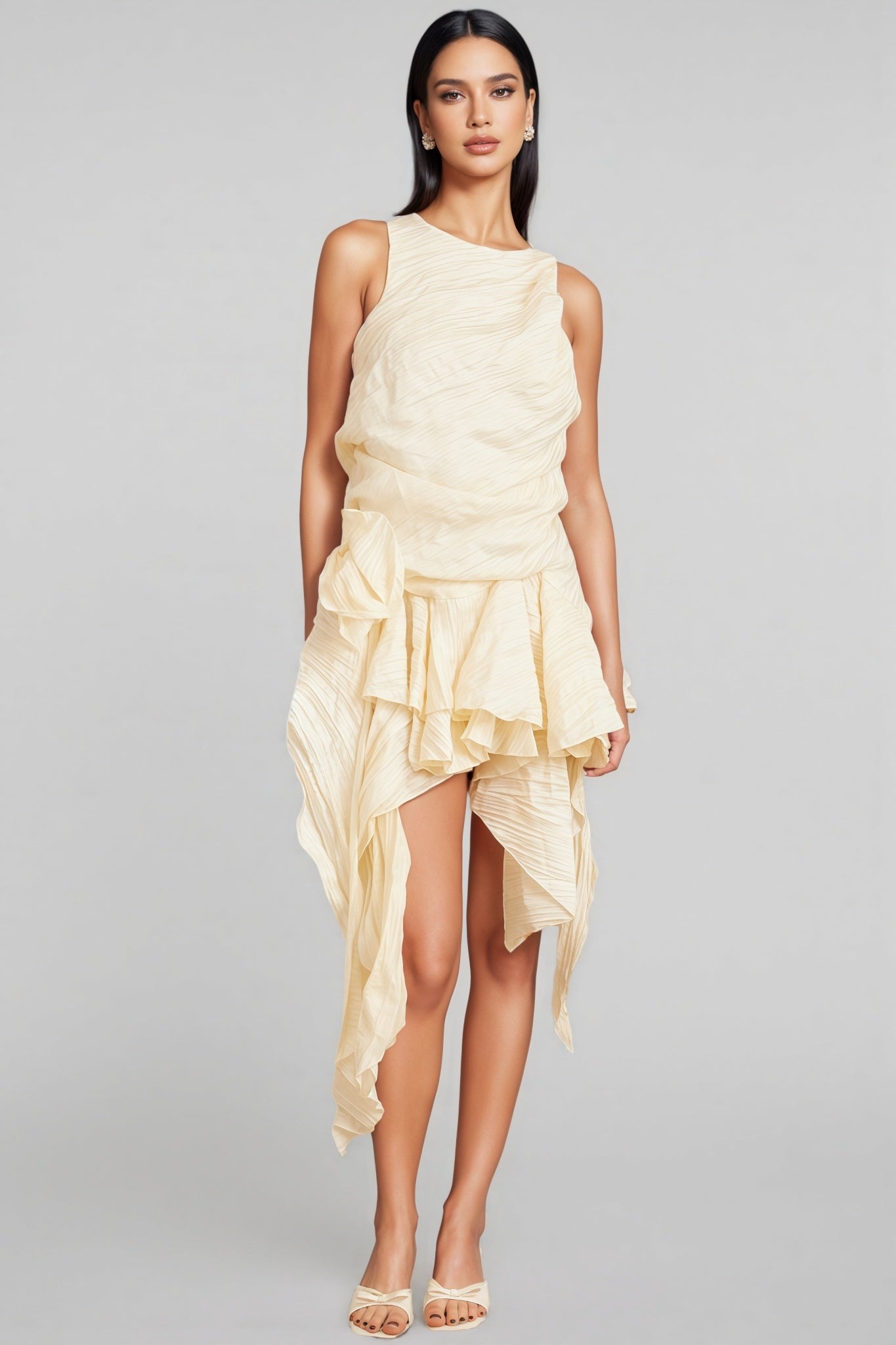 Aella 3D Floral Irregular Ruffle Mini Dress