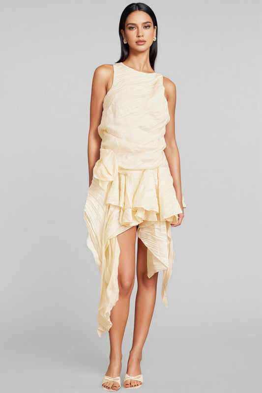 Aella 3D Floral Irregular Ruffle Mini Dress