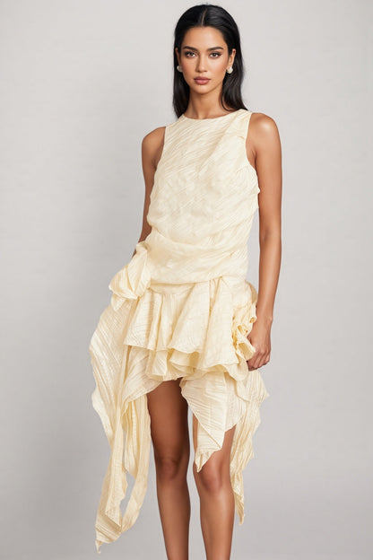Aella 3D Floral Irregular Ruffle Mini Dress