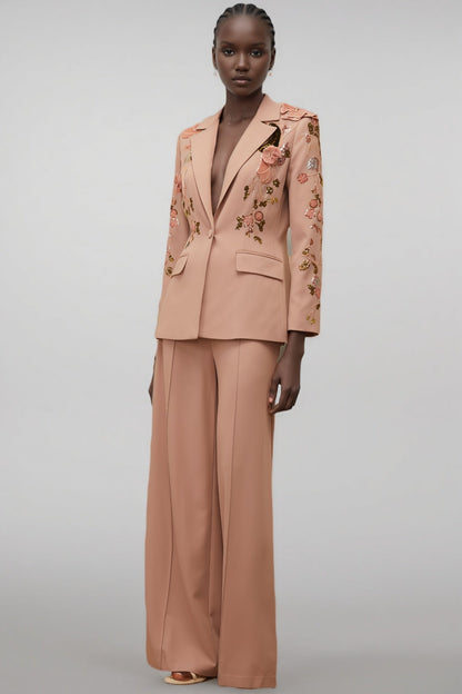 Annabelle Dusty Pink Sequined Floral Blazer Trousers Set