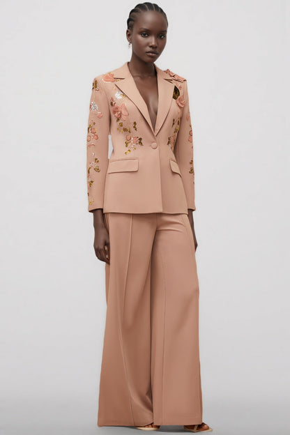 Annabelle Dusty Pink Sequined Floral Blazer Trousers Set