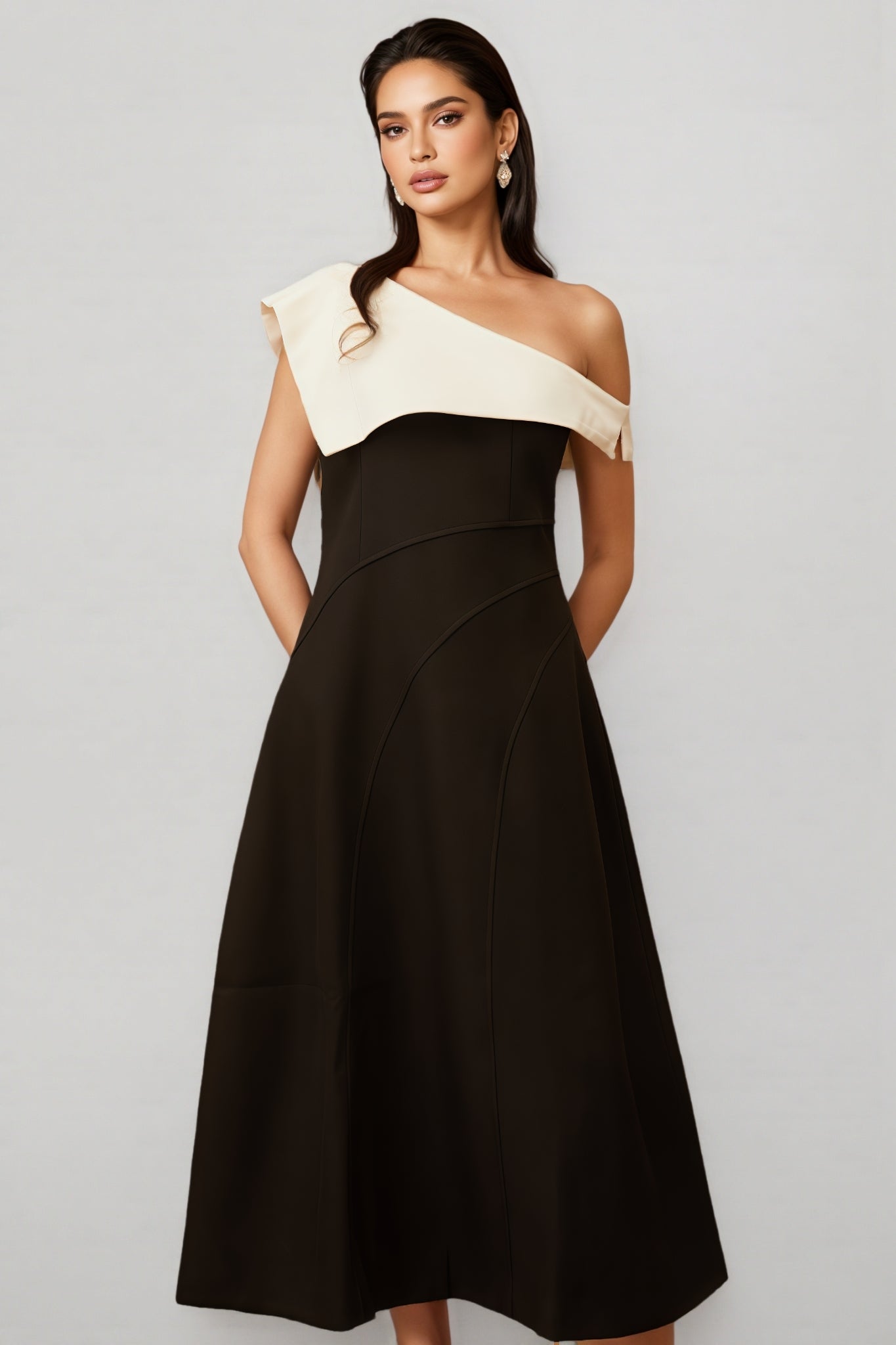 Felicie Color Block Asymmetrical Midi Dress
