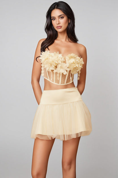 Therese White Floral Tulle Mini Dress Set