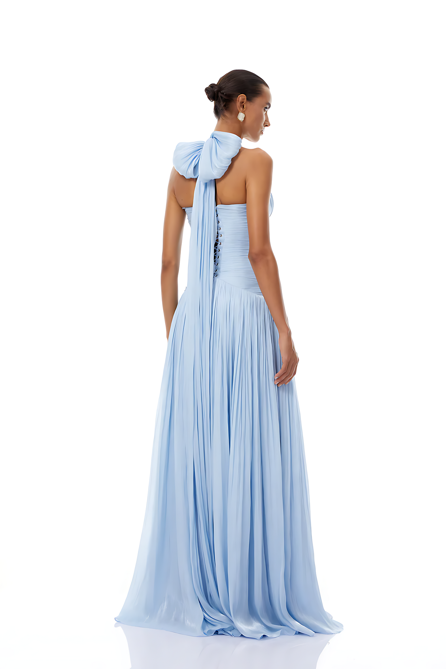 Elegant V-neck Pleated Slit Maxi Dress