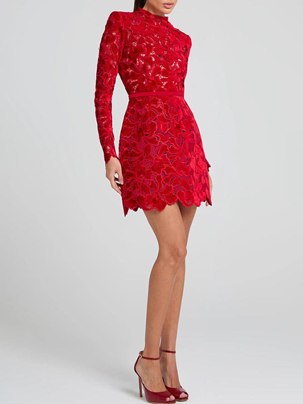 Lace Dress High Neck Long Sleeve Birthday Party Spring Mini Dress For Women 2026