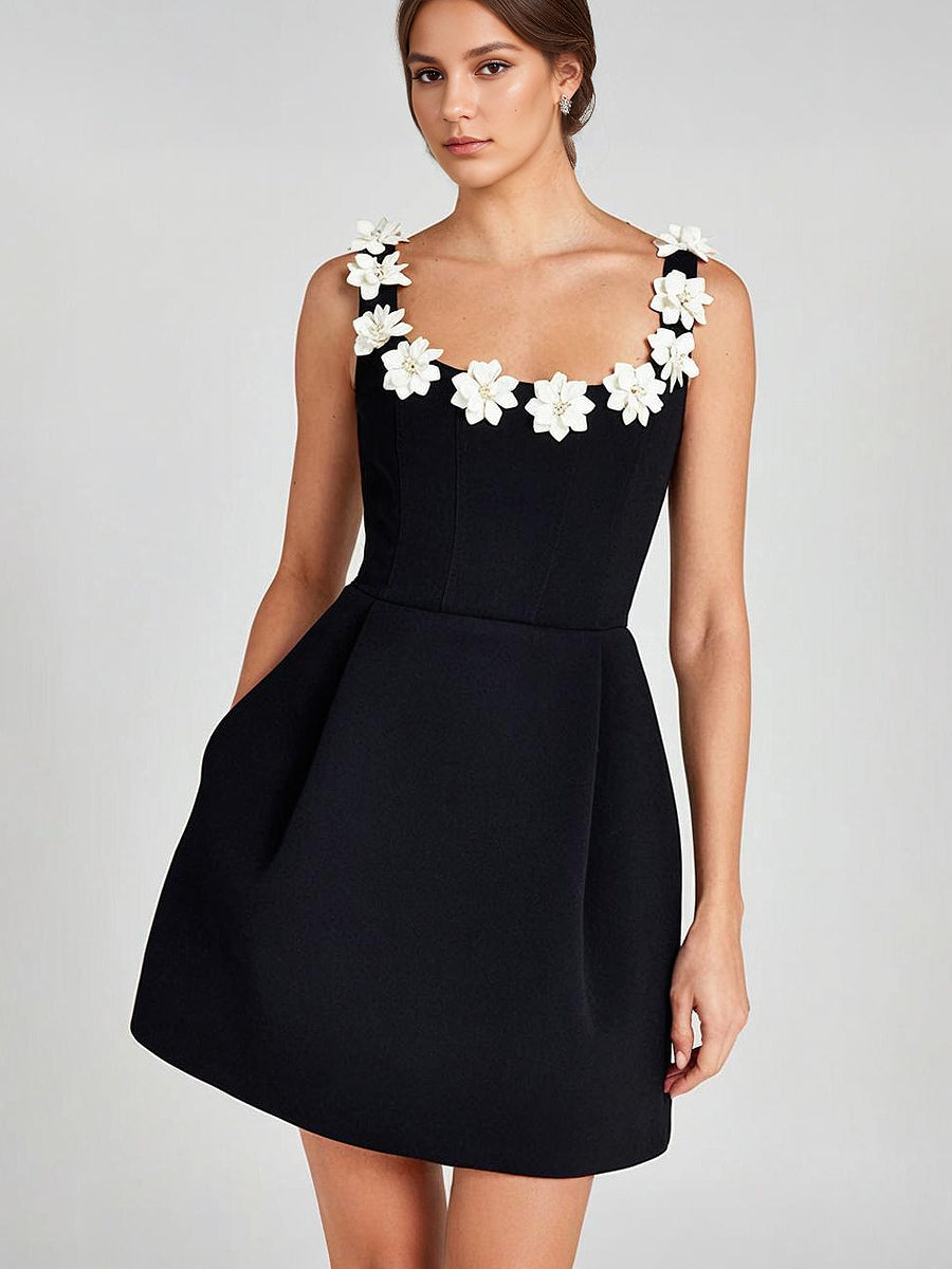A-line Dress with Floral Embellishments No-sleeve Backless Birthday Party Mini Bud Dress For Women 2026
