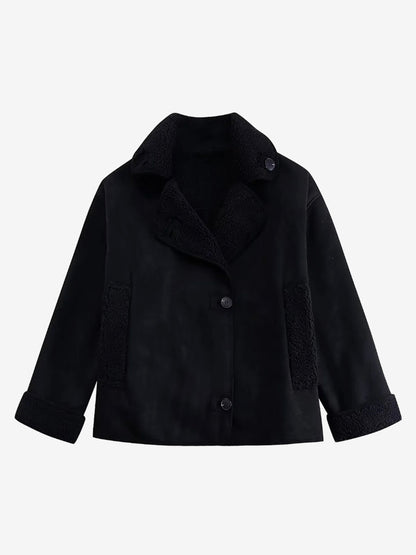 Faux Leather Jacket In Maillard Tones Faux Shearling Lapel Oversized Spring Outerwear For Women 2026