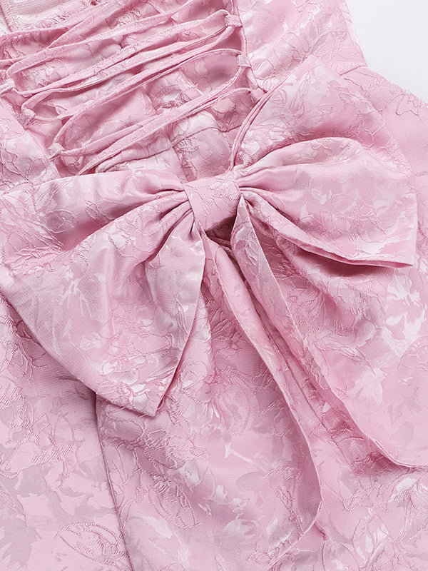 Soft Pink Floral Strapless Dress With Bowknot Birthday Party A-line Mini Dress For Women 2026