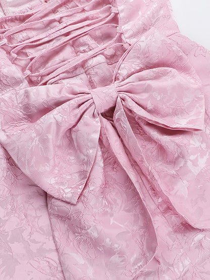 Soft Pink Floral Strapless Dress With Bowknot Birthday Party A-line Mini Dress For Women 2026