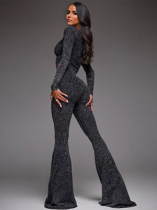 Two Piece Co-ord Set For Hot Girls High Neck Zip-Up Crop Top And Flare Pants Spring Outfit 2026
