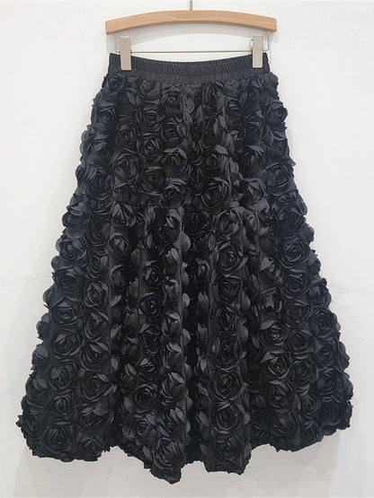 3D Rose Long Skirt Solid Color Birthday Party A-line Skirt For Women 2026