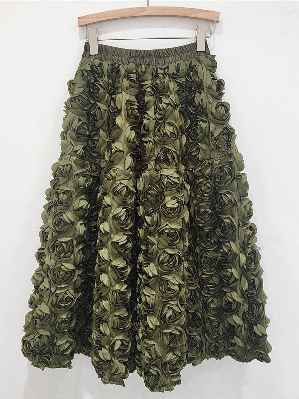 3D Rose Long Skirt Solid Color Birthday Party A-line Skirt For Women 2026