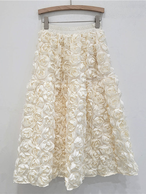 3D Rose Long Skirt Solid Color Birthday Party A-line Skirt For Women 2026