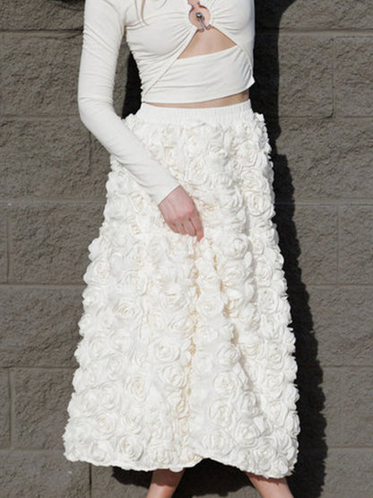 3D Rose Long Skirt Solid Color Birthday Party A-line Skirt For Women 2026