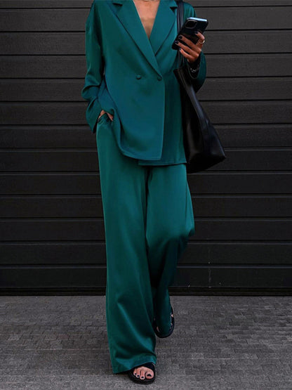 Satin Suit Blazer And Pants Spring Two Piece Co-ord Set For Women 2026