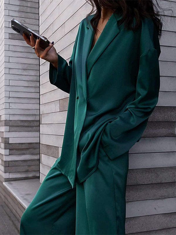 Satin Suit Blazer And Pants Spring Two Piece Co-ord Set For Women 2026