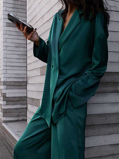 Satin Suit Blazer And Pants Spring Two Piece Co-ord Set For Women 2026