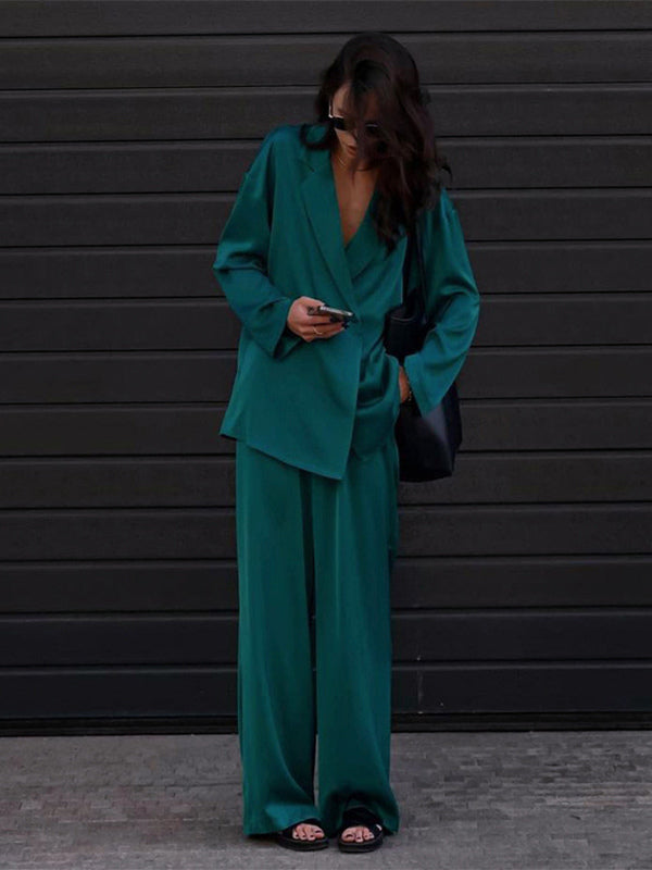 Satin Suit Blazer And Pants Spring Two Piece Co-ord Set For Women 2026