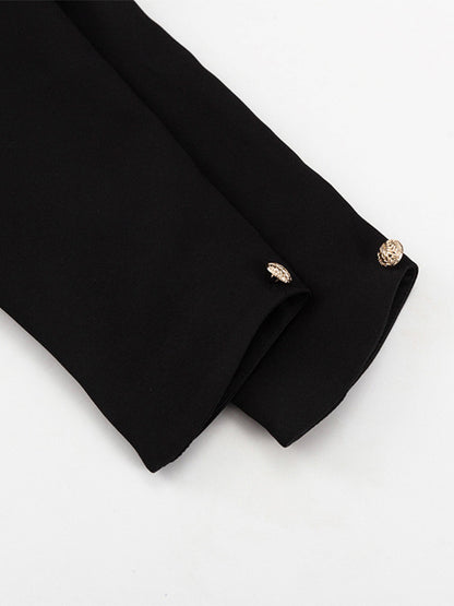 Square Neck Button-Up Blazer Jacket With Gold Buttons Slim Fit Black Top For Women 2026